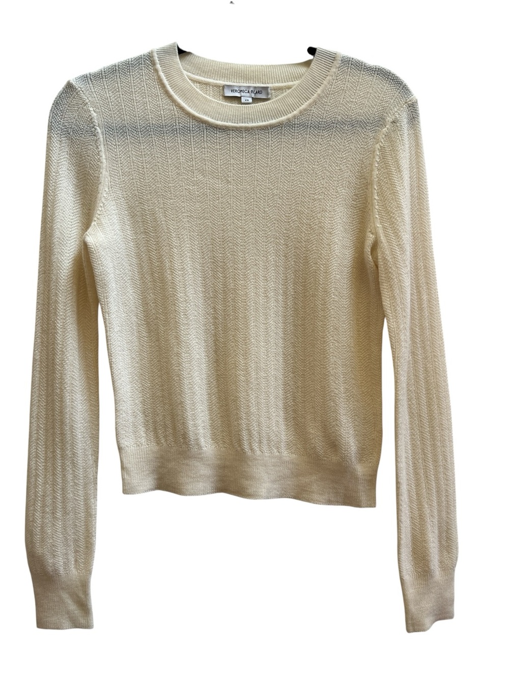 Veronica Beard Ivory 100% Wool Textured Puff Sleeve Sweater XS Feminine Preppy - Picture 2 of 6